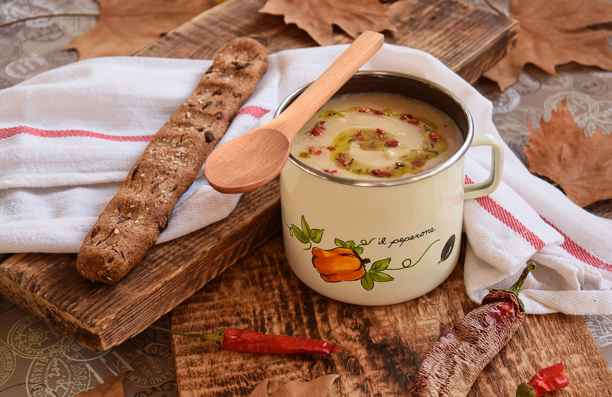 Jerusalem artichokes, parsnip and celery creamy soup from the oven