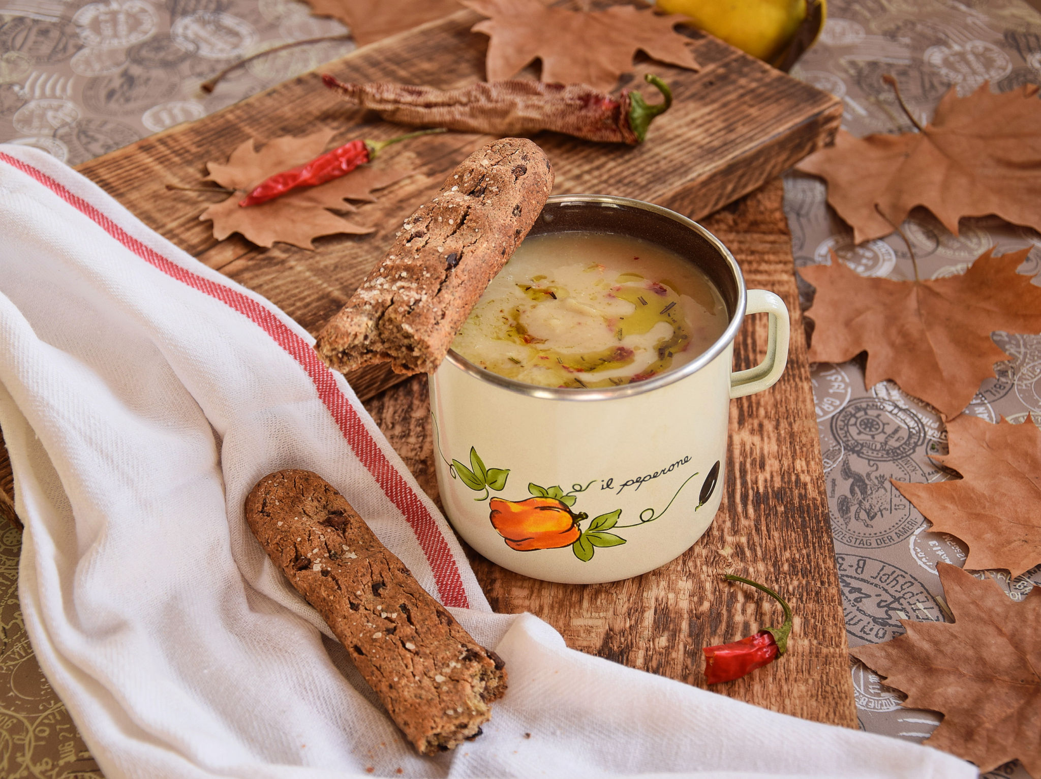 Jerusalem artichokes, parsnip and celery creamy soup from the oven